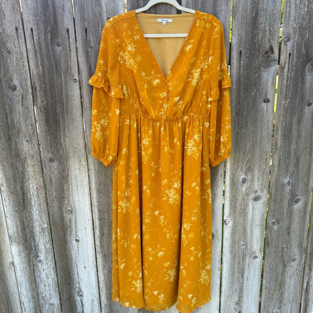 Madewell Ruffle Sleeve Button Front Dress Tonal Brown Size 6